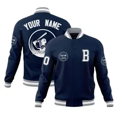 Navy Full-Snap Varsity Letterman Baseball Jacket 1