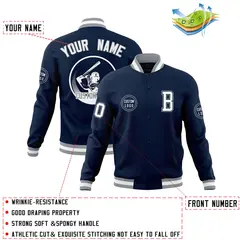 Navy Full-Snap Varsity Letterman Baseball Jacket 4