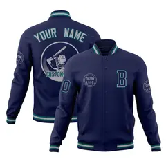 Navy Full-Snap Varsity Letterman Baseball Jacket 1