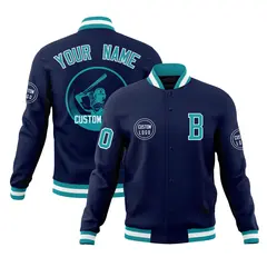 Navy Full-Snap Varsity Letterman Baseball Jacket 1