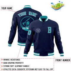 Navy Full-Snap Varsity Letterman Baseball Jacket 4