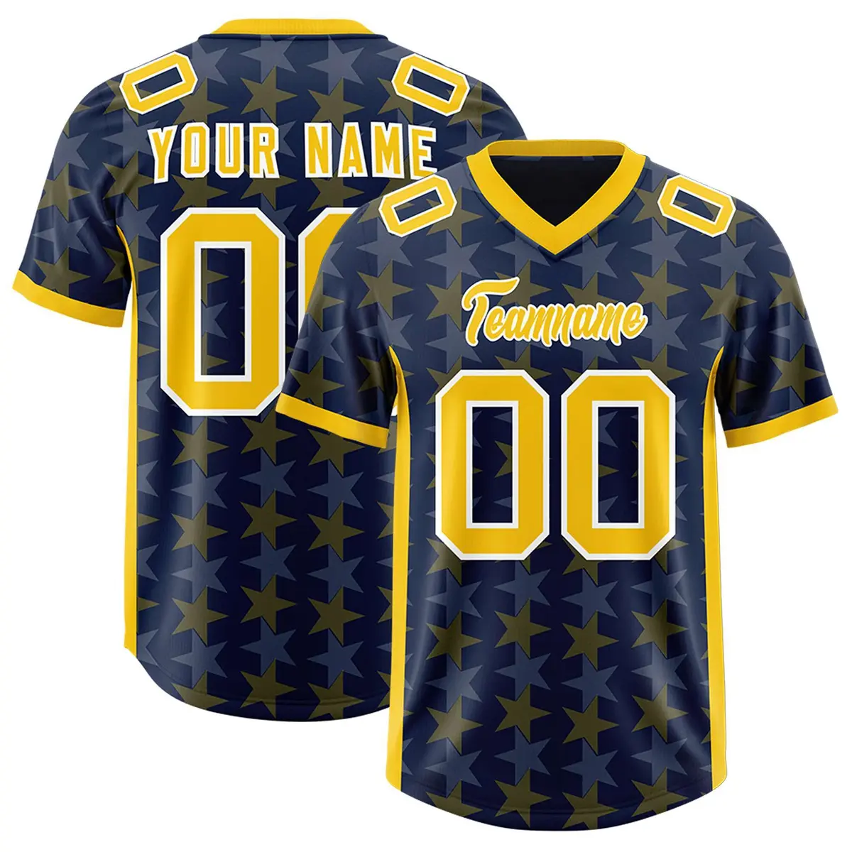 Navy Gold All Star Graffiti Pattern Football Jersey