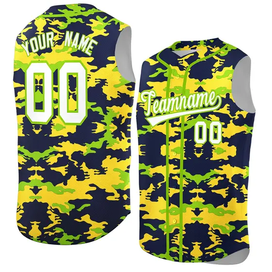 Navy Gold and Neon Green Camo Sleeveless Baseball Jersey