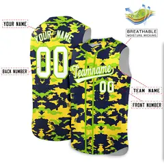 Navy Gold and Neon Green Camo Sleeveless Baseball Jersey 2