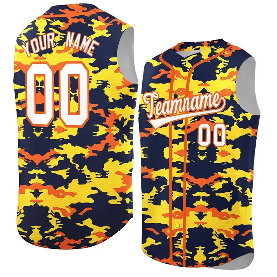 Navy Gold and Orange Camo Sleeveless Baseball Jersey