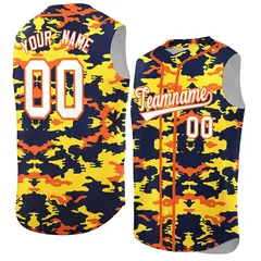 Navy Gold and Orange Camo Sleeveless Baseball Jersey 1