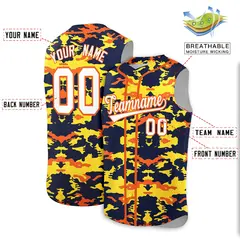 Navy Gold and Orange Camo Sleeveless Baseball Jersey 2