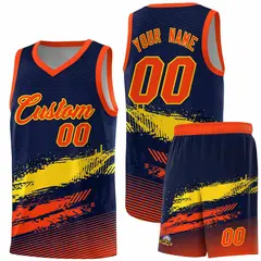 Navy Gold and Orange Graffiti Basketball Jersey 1