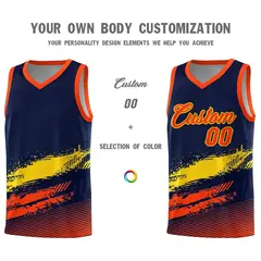 Navy Gold and Orange Graffiti Basketball Jersey 3