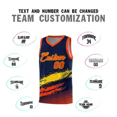 Navy Gold and Orange Graffiti Basketball Jersey 4