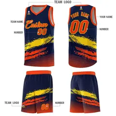 Navy Gold and Orange Graffiti Basketball Jersey 5