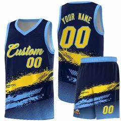 Navy Gold and Powder Blue Graffiti Basketball Jersey 1