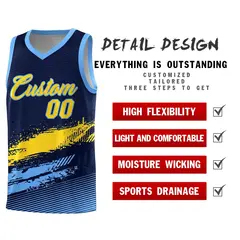 Navy Gold and Powder Blue Graffiti Basketball Jersey 2
