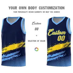 Navy Gold and Powder Blue Graffiti Basketball Jersey 3
