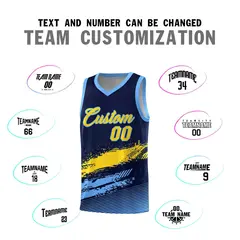 Navy Gold and Powder Blue Graffiti Basketball Jersey 4