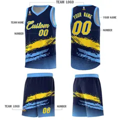 Navy Gold and Powder Blue Graffiti Basketball Jersey 5