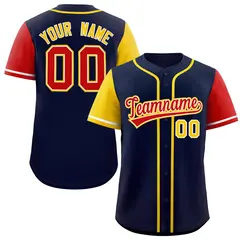 Navy Gold and Red Raglan Sleeves Baseball Jersey 1