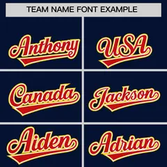 Navy Gold and Red Raglan Sleeves Baseball Jersey 3