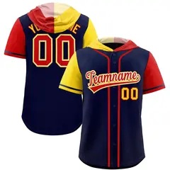 Navy Gold and Red Split Raglan Baseball Hoodie Jersey 1