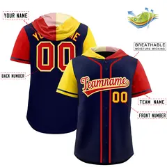 Navy Gold and Red Split Raglan Baseball Hoodie Jersey 2
