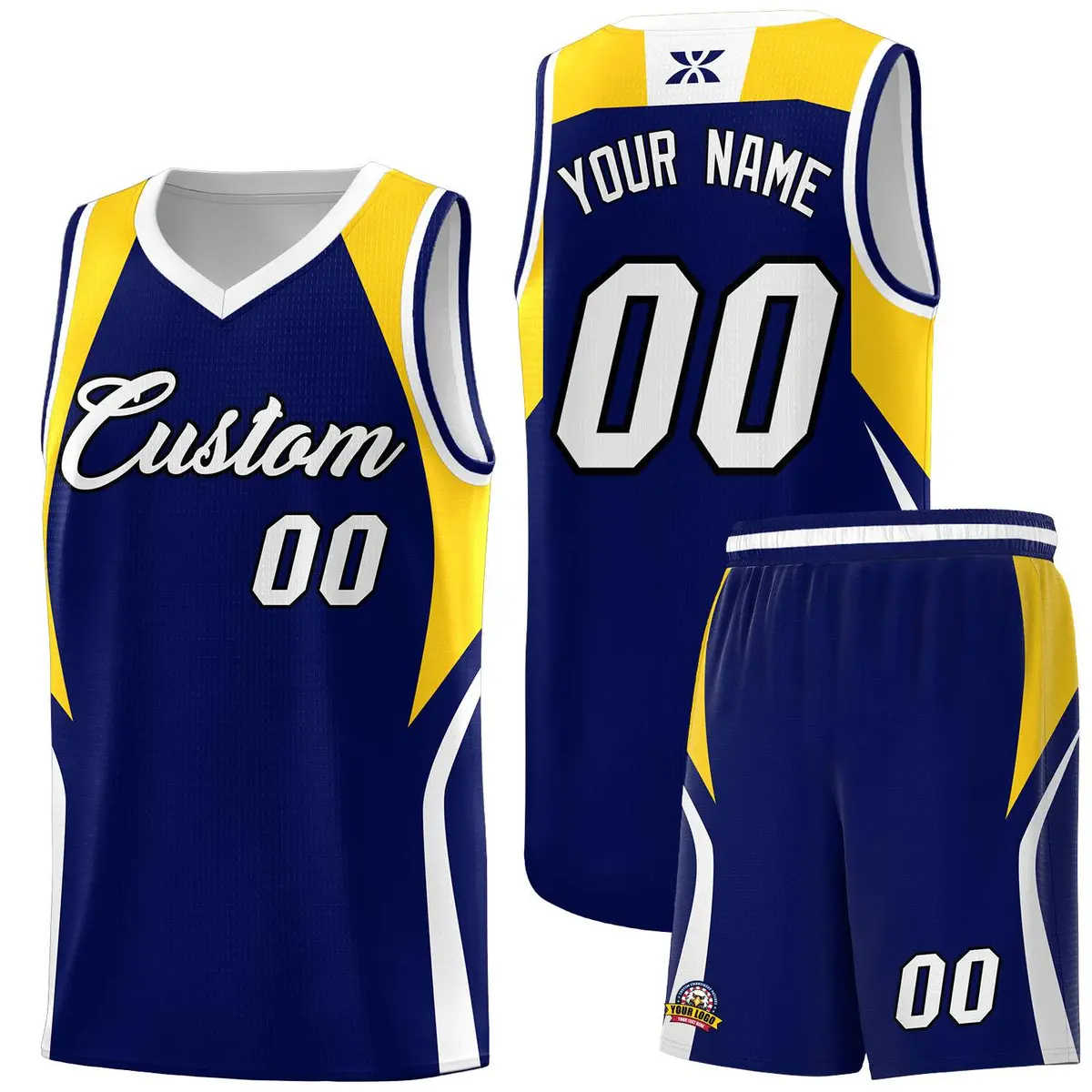 Navy Gold and White Color Block Basketball Jersey