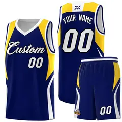 Navy Gold and White Color Block Basketball Jersey