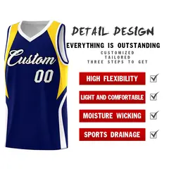 Navy Gold and White Color Block Basketball Jersey 2