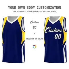 Navy Gold and White Color Block Basketball Jersey 3