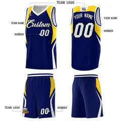 Navy Gold and White Color Block Basketball Jersey 5