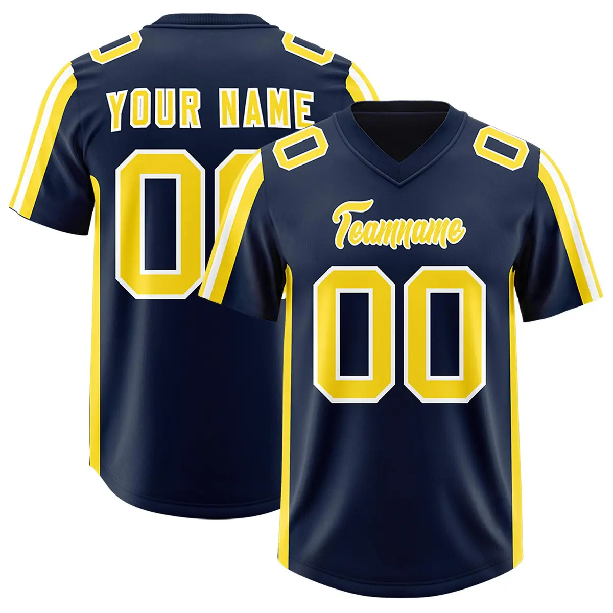 Navy Gold and White Side Stripe Football Jersey