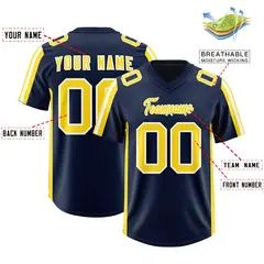 Navy Gold and White Side Stripe Football Jersey 2