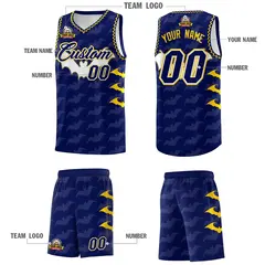 Navy Gold Bat Pattern Halloween Basketball Jersey 5