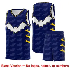 Navy Gold Bat Pattern Halloween Basketball Jersey 7
