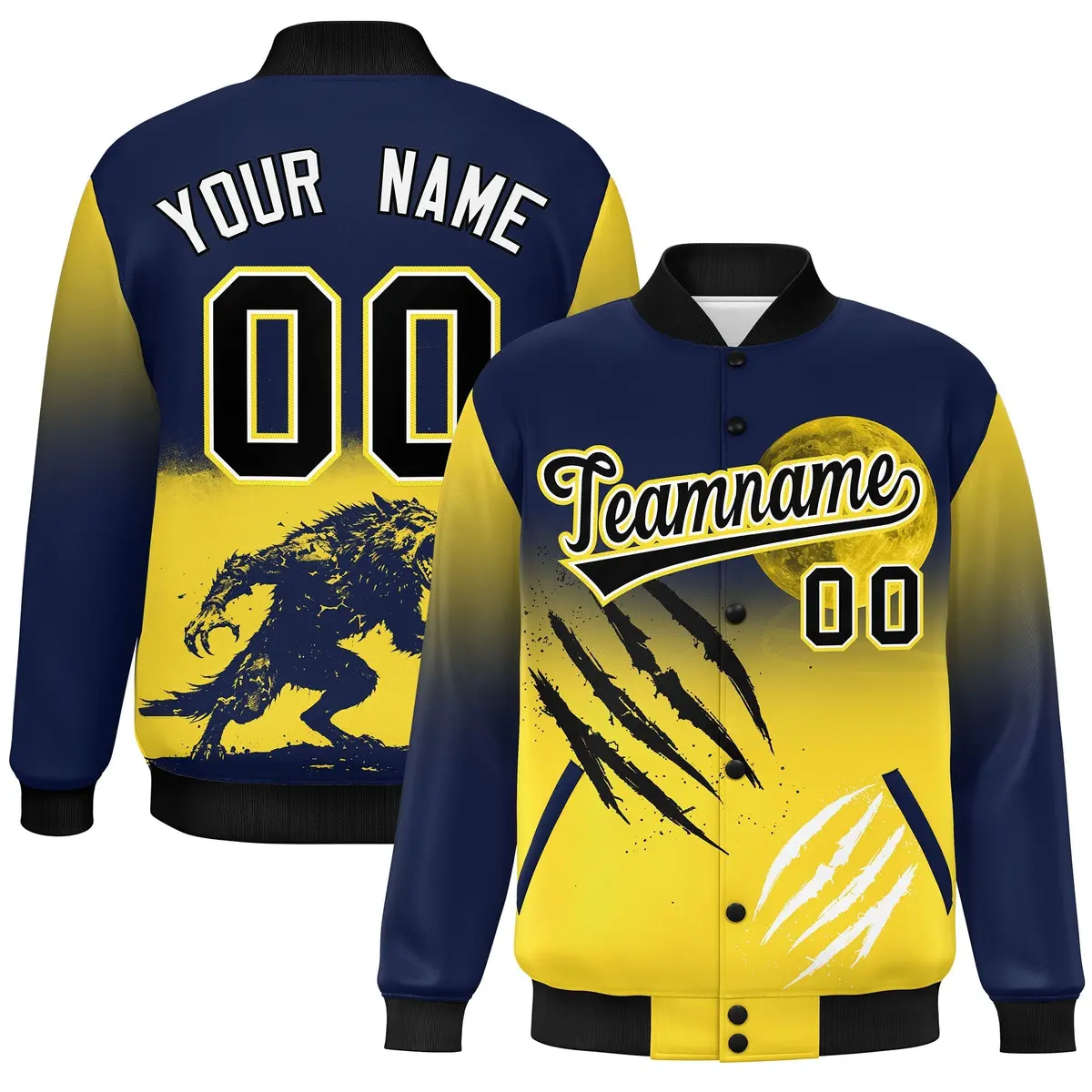 Navy Gold Black Halloween Skeleton Varsity Jacket Moisture-Wicking