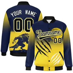 Navy Gold Black Halloween Skeleton Varsity Jacket Moisture-Wicking