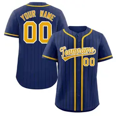 Navy Gold-Black Stripe Full Button Baseball Jersey