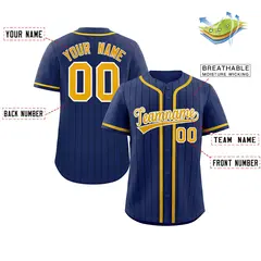 Navy Gold-Black Stripe Full Button Baseball Jersey 2