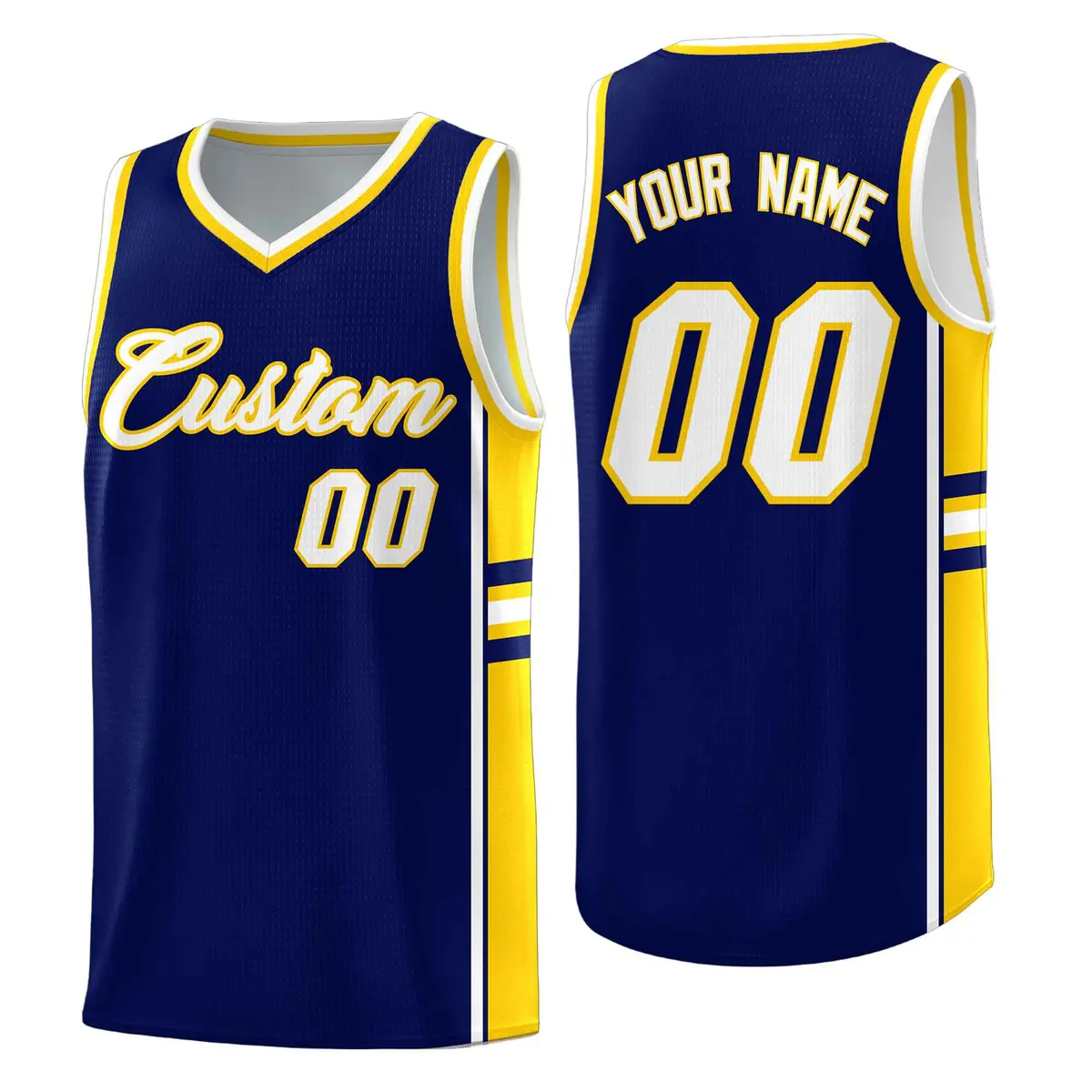 Navy Gold Classic Color Block Varsity Basketball Jersey