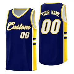 Navy Gold Classic Color Block Varsity Basketball Jersey 1