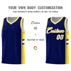 Navy Gold Classic Color Block Varsity Basketball Jersey 3