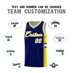 Navy Gold Classic Color Block Varsity Basketball Jersey 4