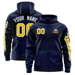 Navy Gold Classic Varsity Full-Zip Letterman Jacket Hoodie