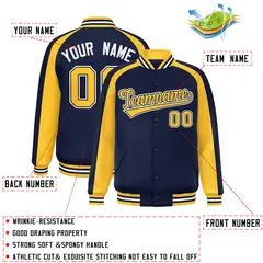 Navy Gold Color Block Raglan Varsity Letterman Jacket 2