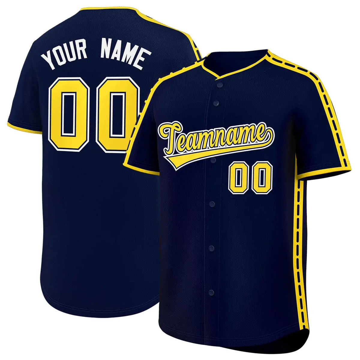 Navy Gold Color Block Side Dotted Line Baseball Jersey