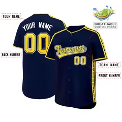 Navy Gold Color Block Side Dotted Line Baseball Jersey 2