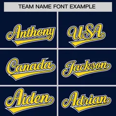 Navy Gold Color Block Side Dotted Line Baseball Jersey 3