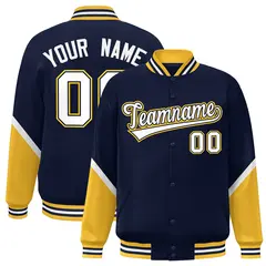 Navy Gold Color Block Varsity Letterman Baseball Jacket 1