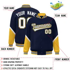 Navy Gold Color Block Varsity Letterman Baseball Jacket 2