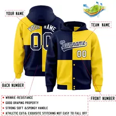 Navy Gold Color Block Varsity Letterman Jacket Hoodie 4