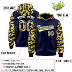 Navy Gold-Cream Raglan Camo Varsity Letterman Jacket Hoodie 4